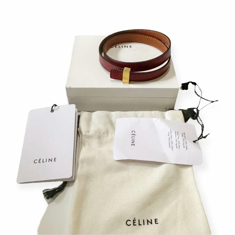 CÉLINE Triple Tour Wrap Leather Bracelet Burgundy Gold Phoebe Philo Era L NIB - Picture 2 of 14